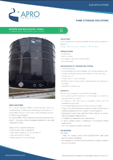 Application sheet - Buffer and biological tanks