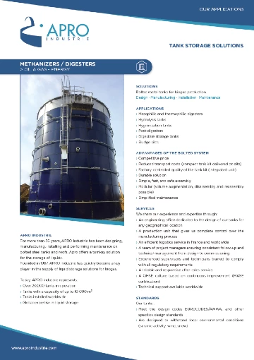 Application sheet - Methanizers/ Digesters